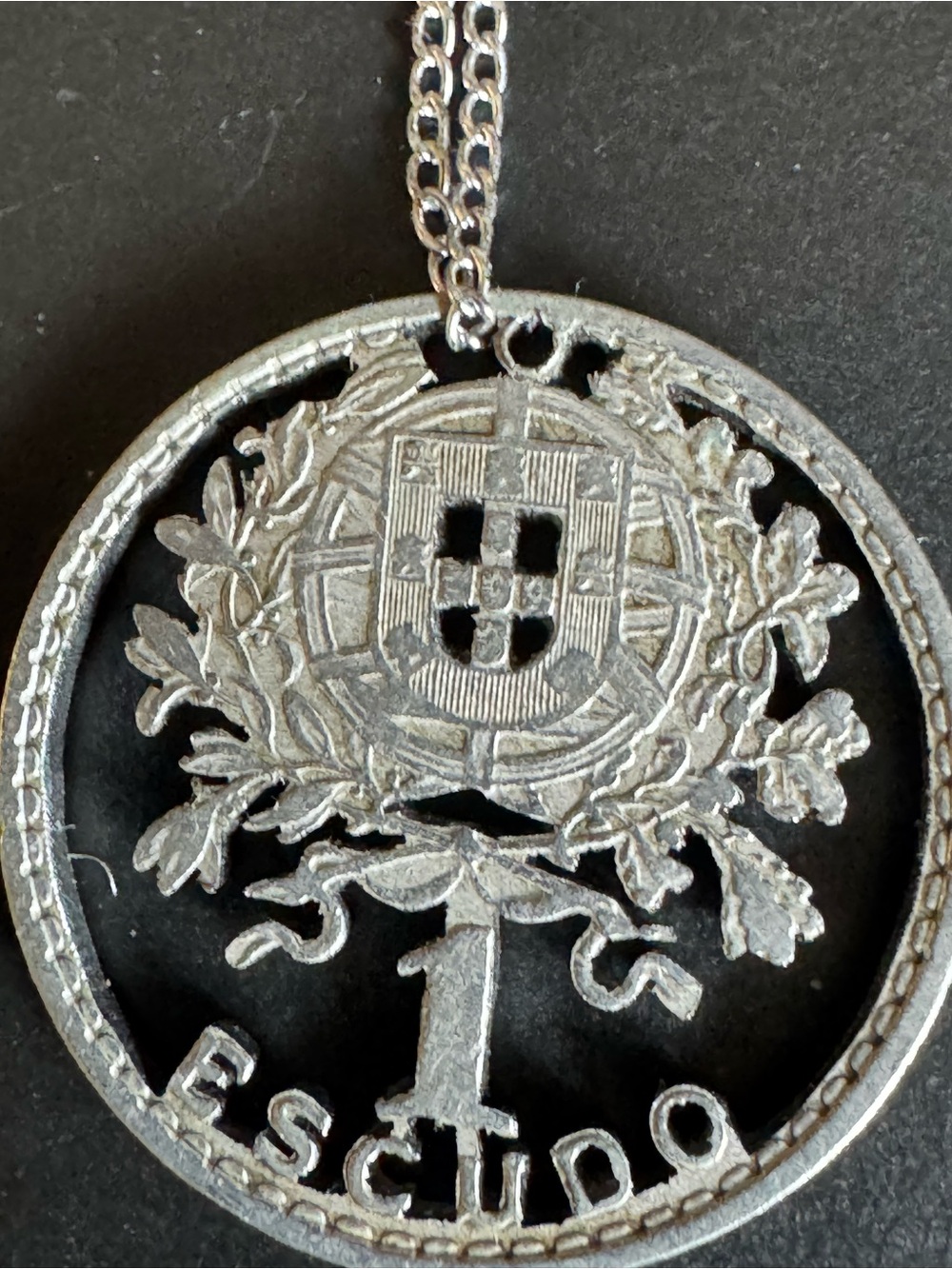 Stirling silver Escudo  Coin Pendant Necklace - from Portugal